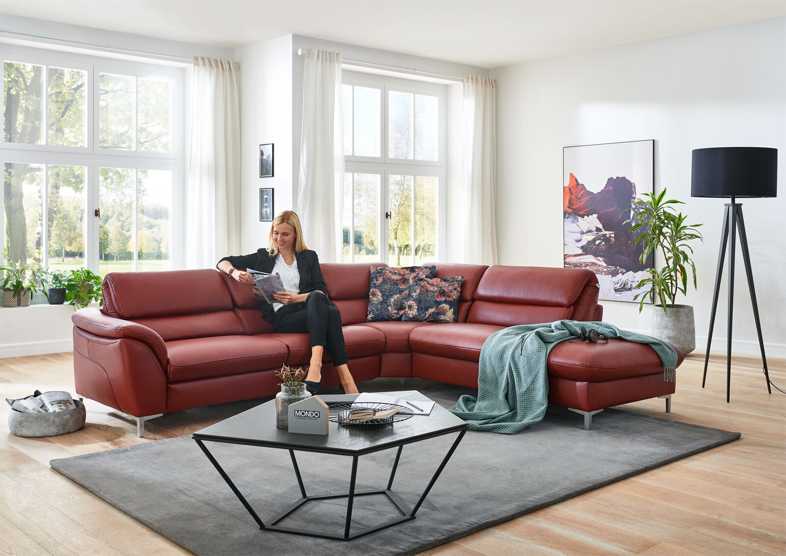 MONDO Ecksofa BAVERO Leder Torro brombeer