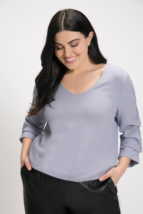Sweatshirt, Struktur, Oversized, V-Ausschnitt, 3/4-Arm