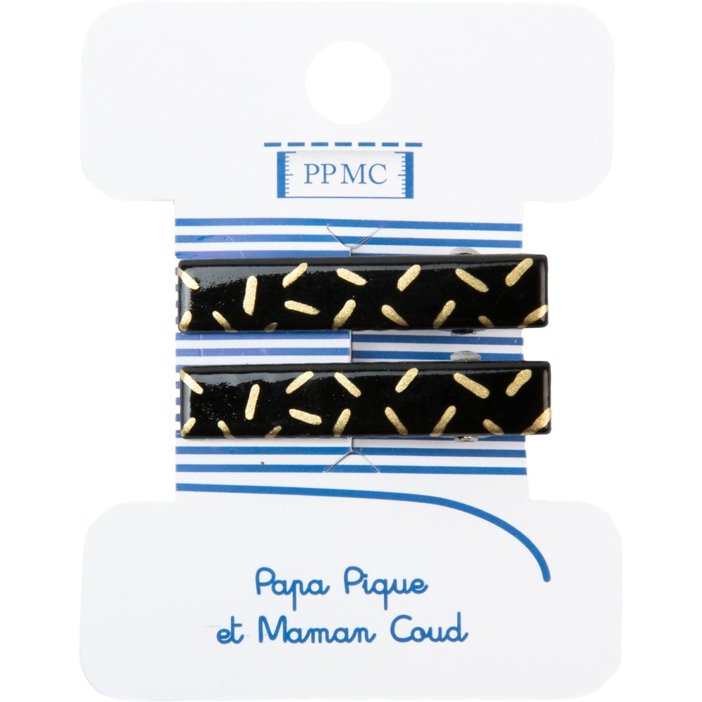 Petite Barrette Croco Paille Doré Noir Cr033