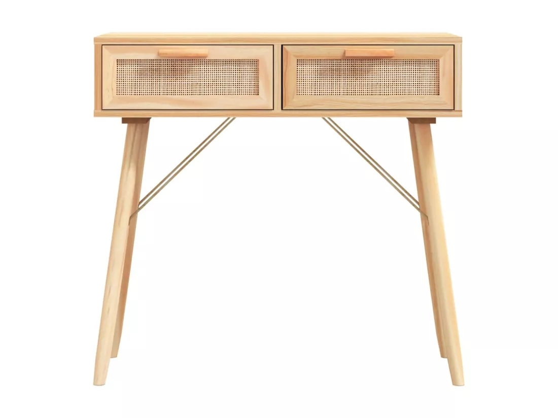 Table console Marron 80x30x75 cm Bois massif pin /rotin naturel