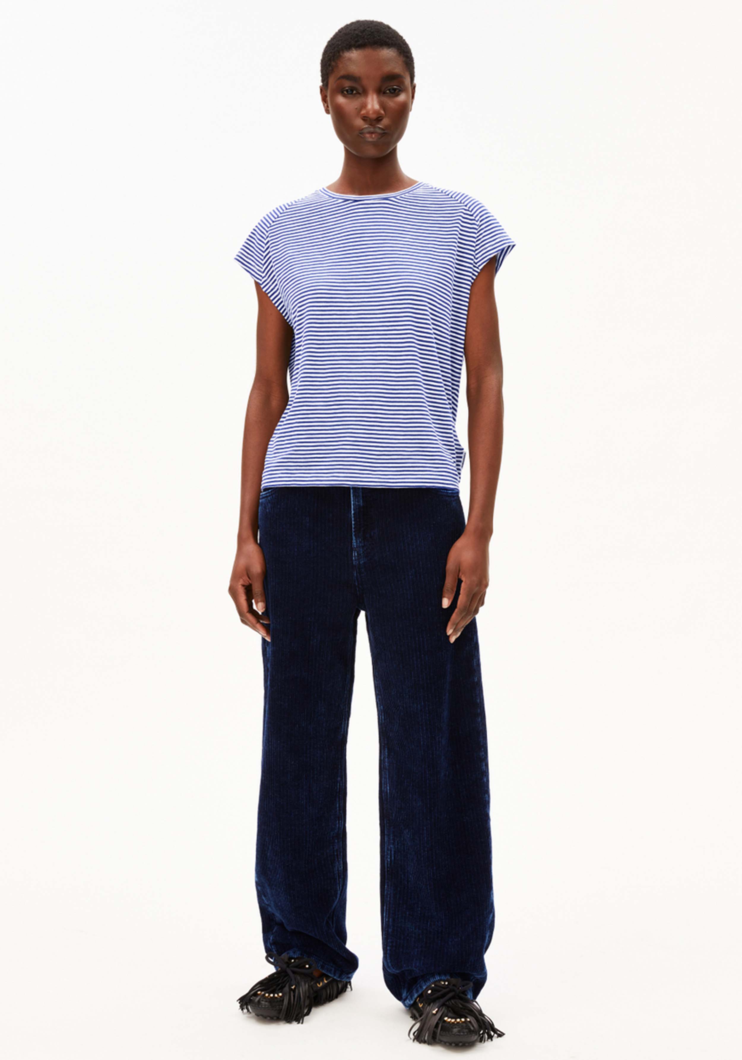 Armedangels T-Shirt Oneliaa Lovely Stripes Oatmilk-Blue Noon