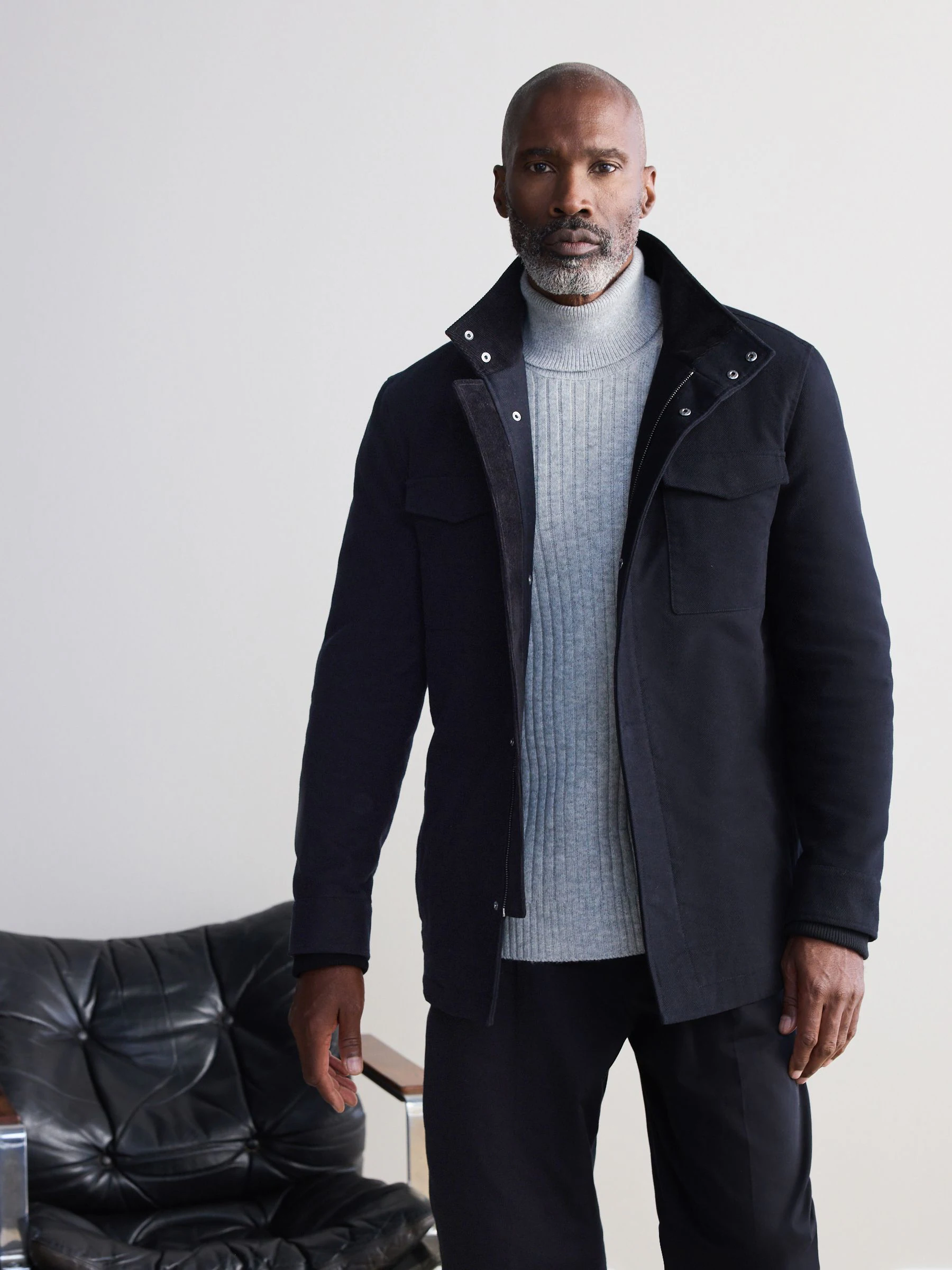 Donkerblauw - Signature Twill Moleskin gewatteerde jas met vier zakken