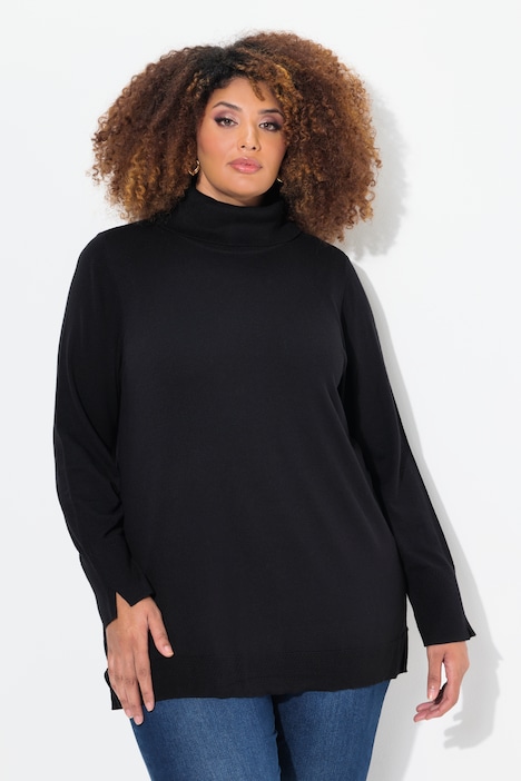 Rollkragenpullover, breite Rippbündchen, Langarm