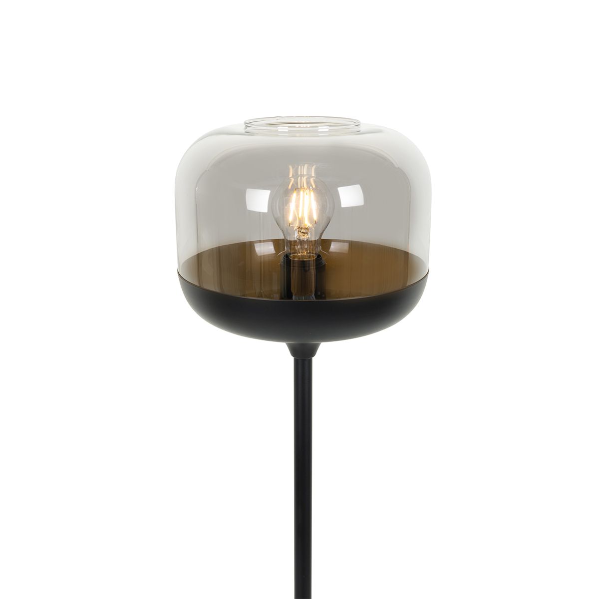 Design vloerlamp zwart met goud en smoke glas - Kyan