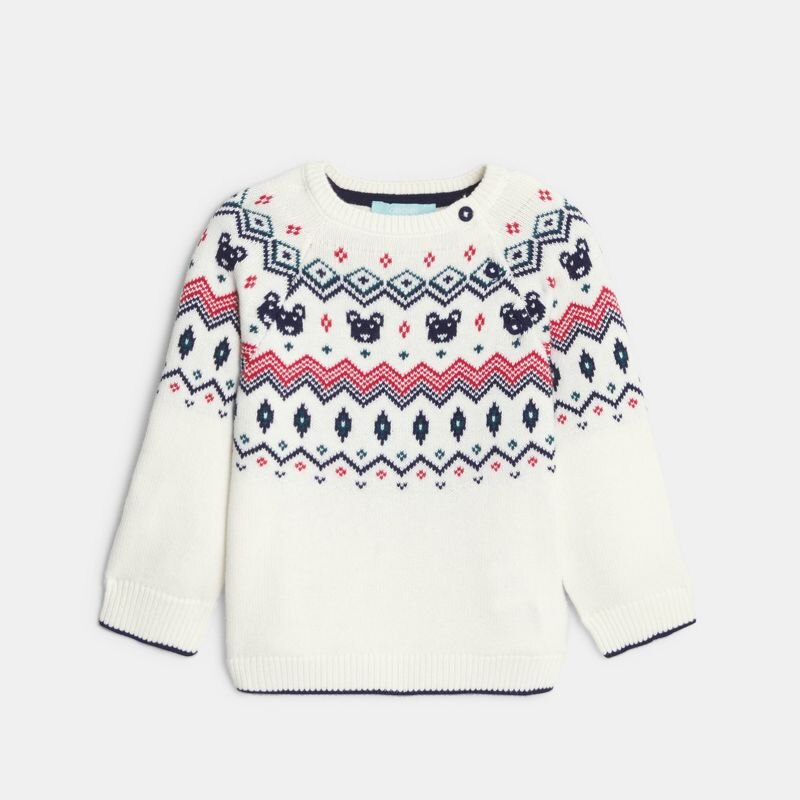Pull maille tricot jacquard blanc bébé garçon Blanc
