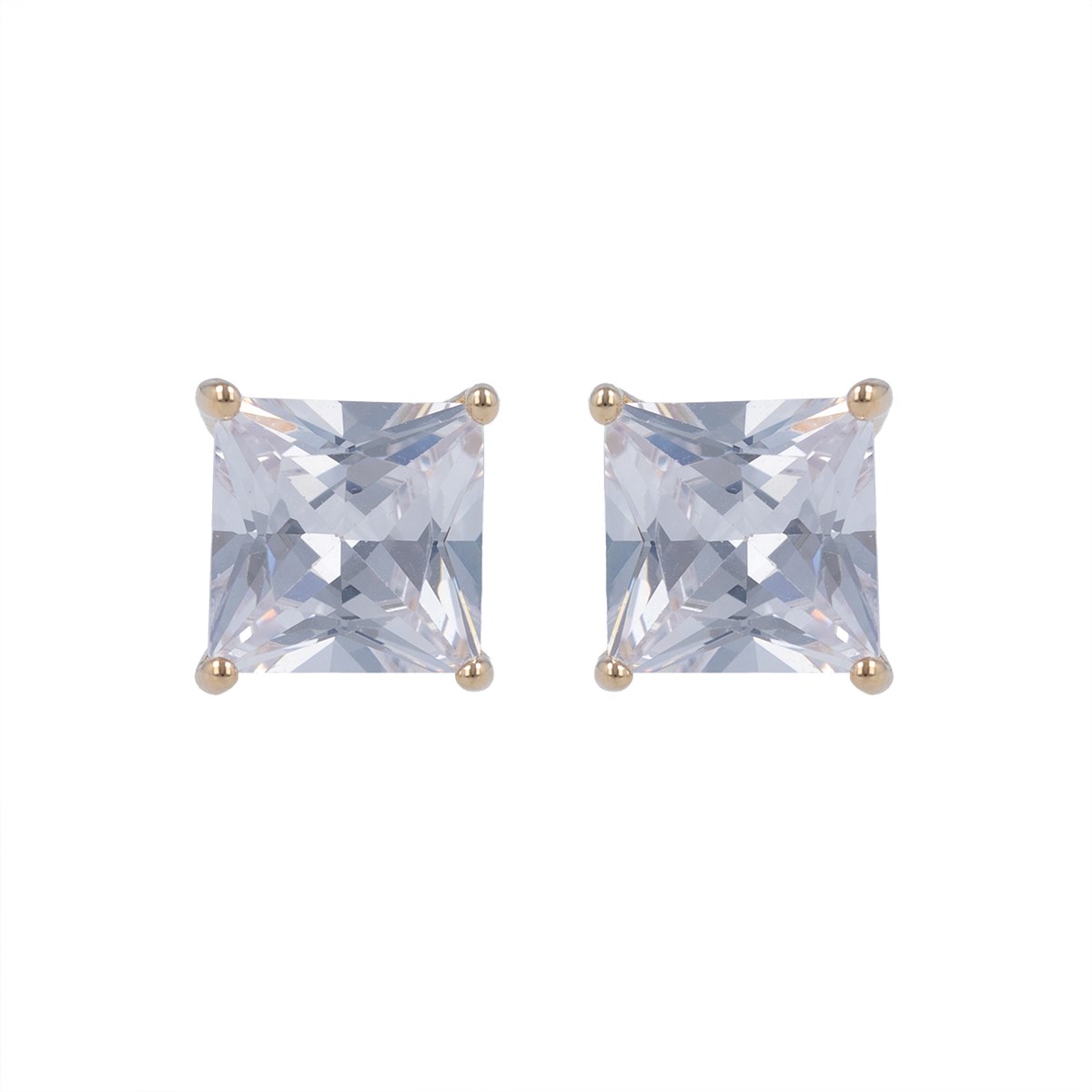 Boucles d'oreille plaqué or solitaire cubic zirconia carré 8MM