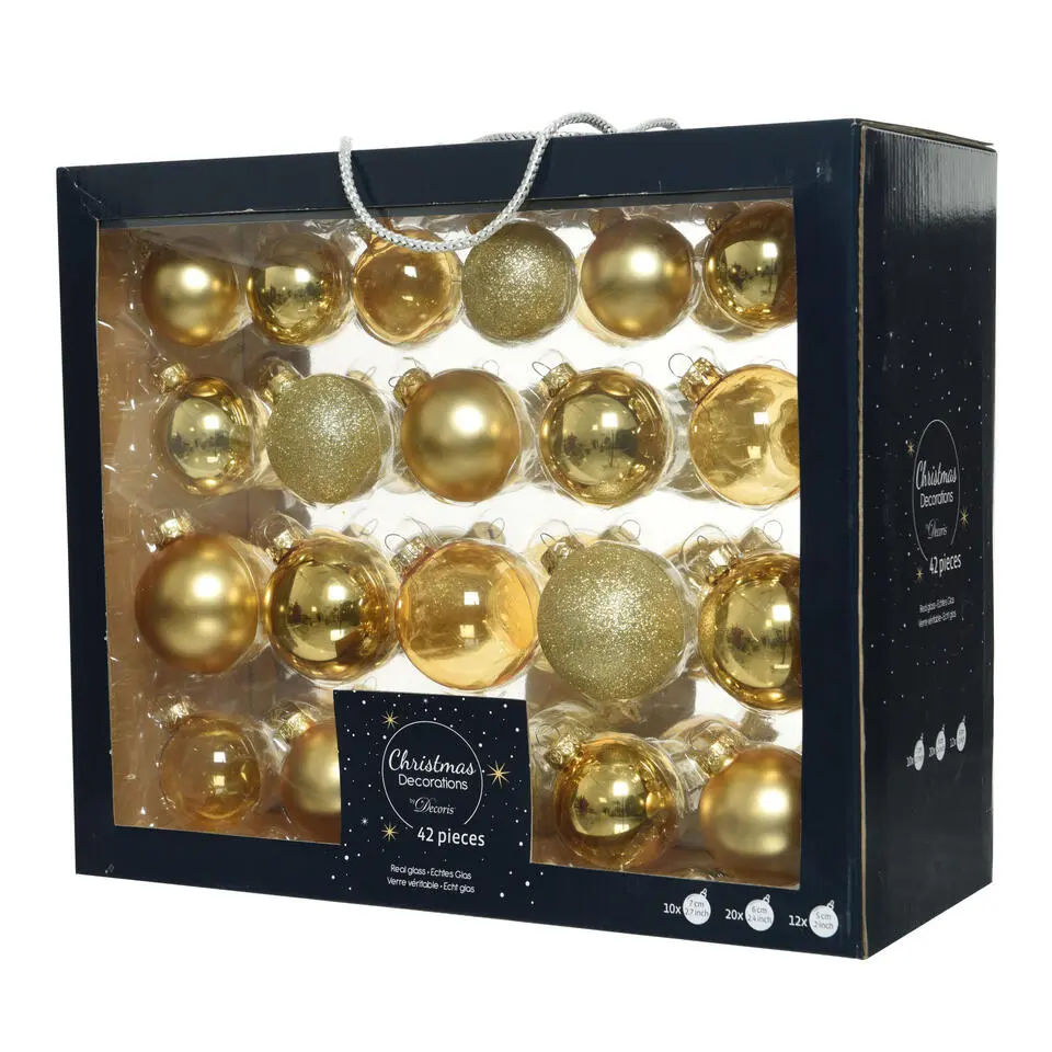 Decoris kerstballen - 42x - goud - glas - 5-6-7 cm