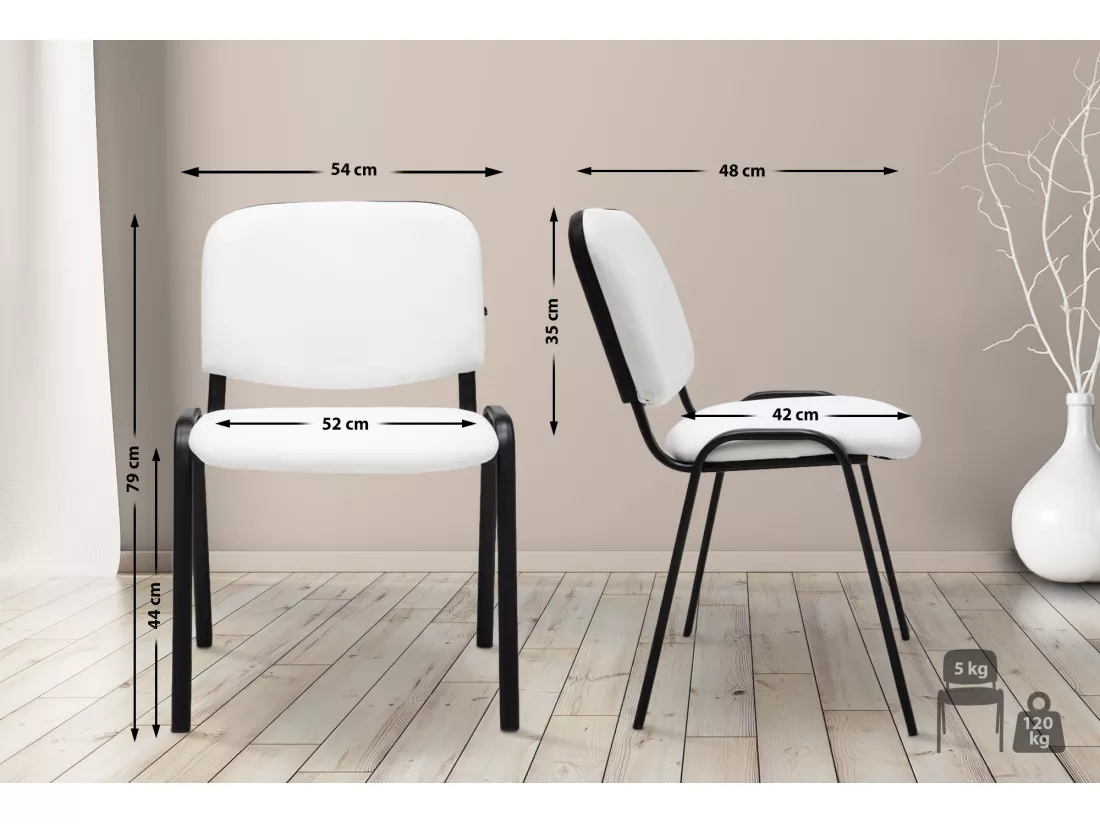 Chaise de salle à manger - Similicuir & Métal noir mat - Blanc - Ken