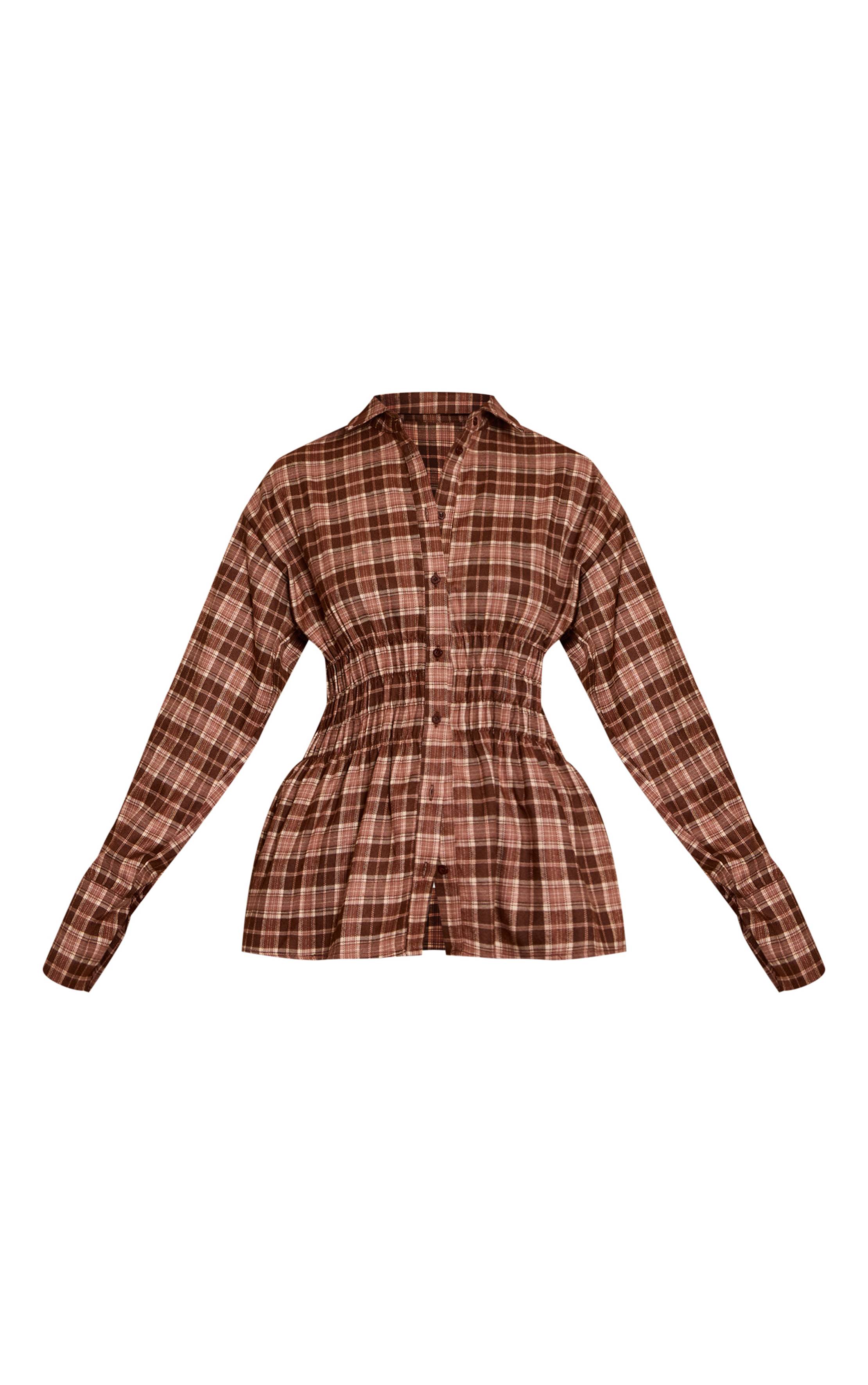 Marron Chemise À Carreaux Avec Taille Froncée