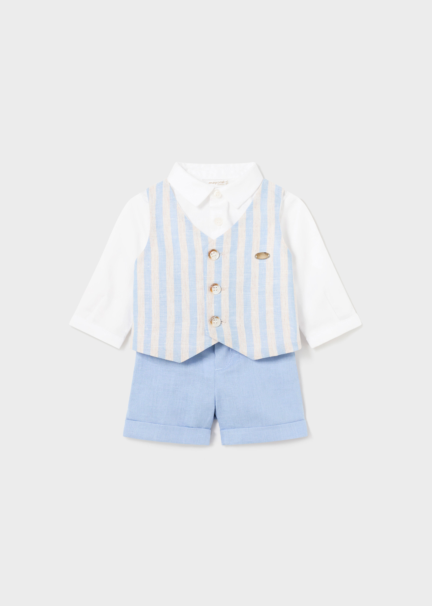 Conjunto de duas peças de body de linho europeu para recém-nascidos.