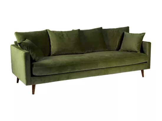 Villabon - Canapé convertible 4 places en velours pieds bois foncé - Vert olive