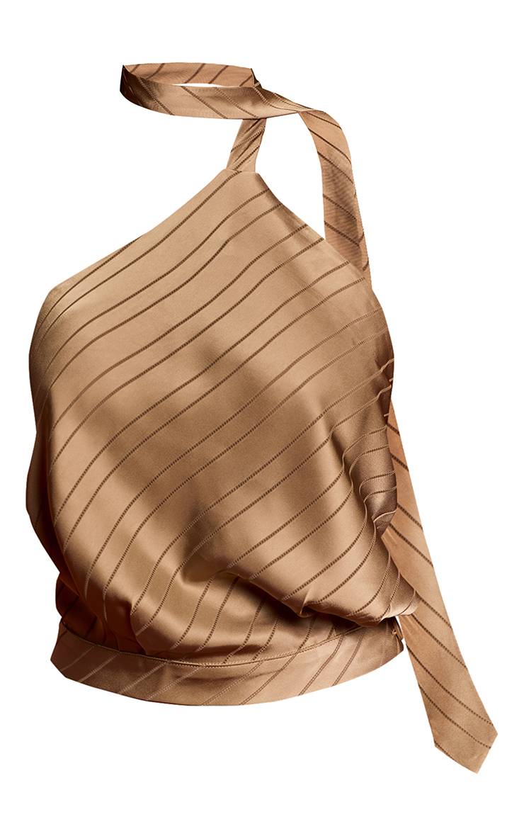 Gris Top Cache-cœur Beige À Détail Rayé En Satin Avec Liens