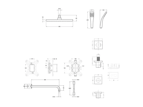 Colonne de douche encastrée thermostatique JACOB DELAFON Modulo tête carrée + nettoyant