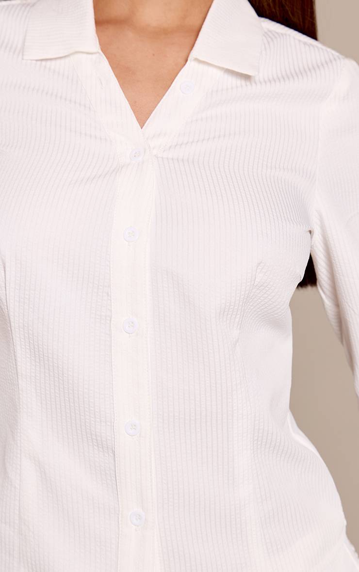 Blanc Ensemble Coordonné Chemise Cargo À Manches Longues À Fines Rayures Texturées