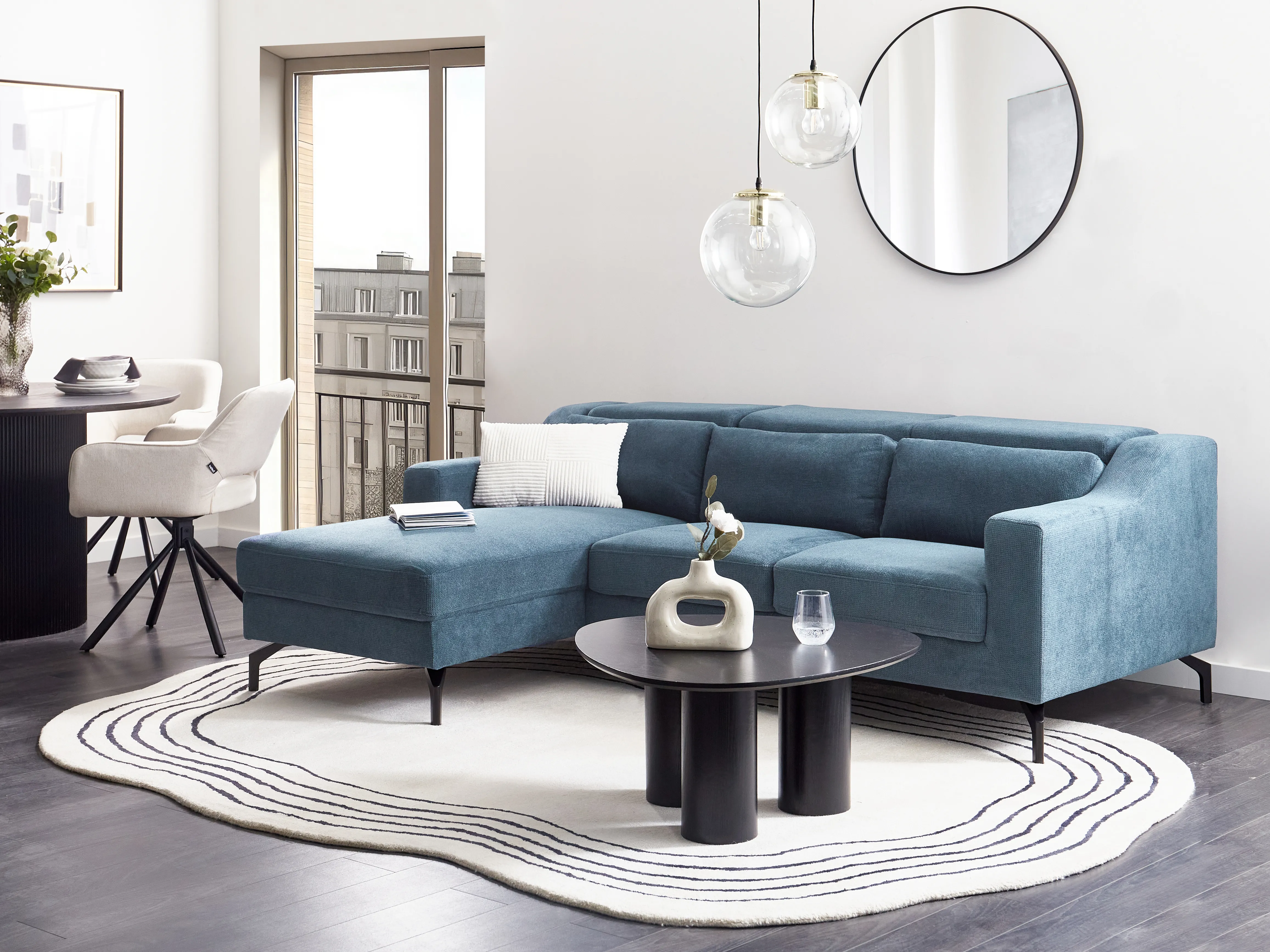 Hoekbank 4-zits GLOSLI Chenille Blauw rechtszijdig