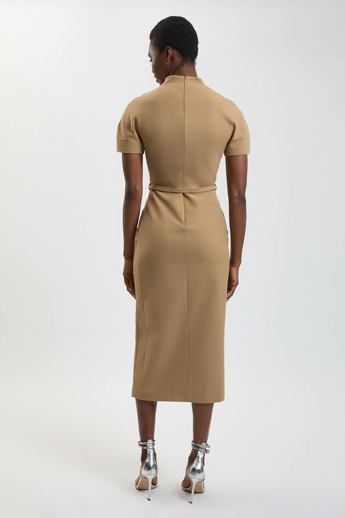 KarenMillen Robe Crayon Midi Ajustée Ceinturée En Tissu Stretch Compact