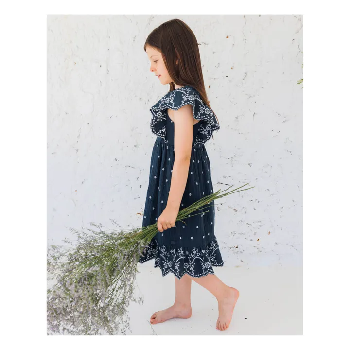 Búho Robe Brodée Mousseline | Bleu nuit