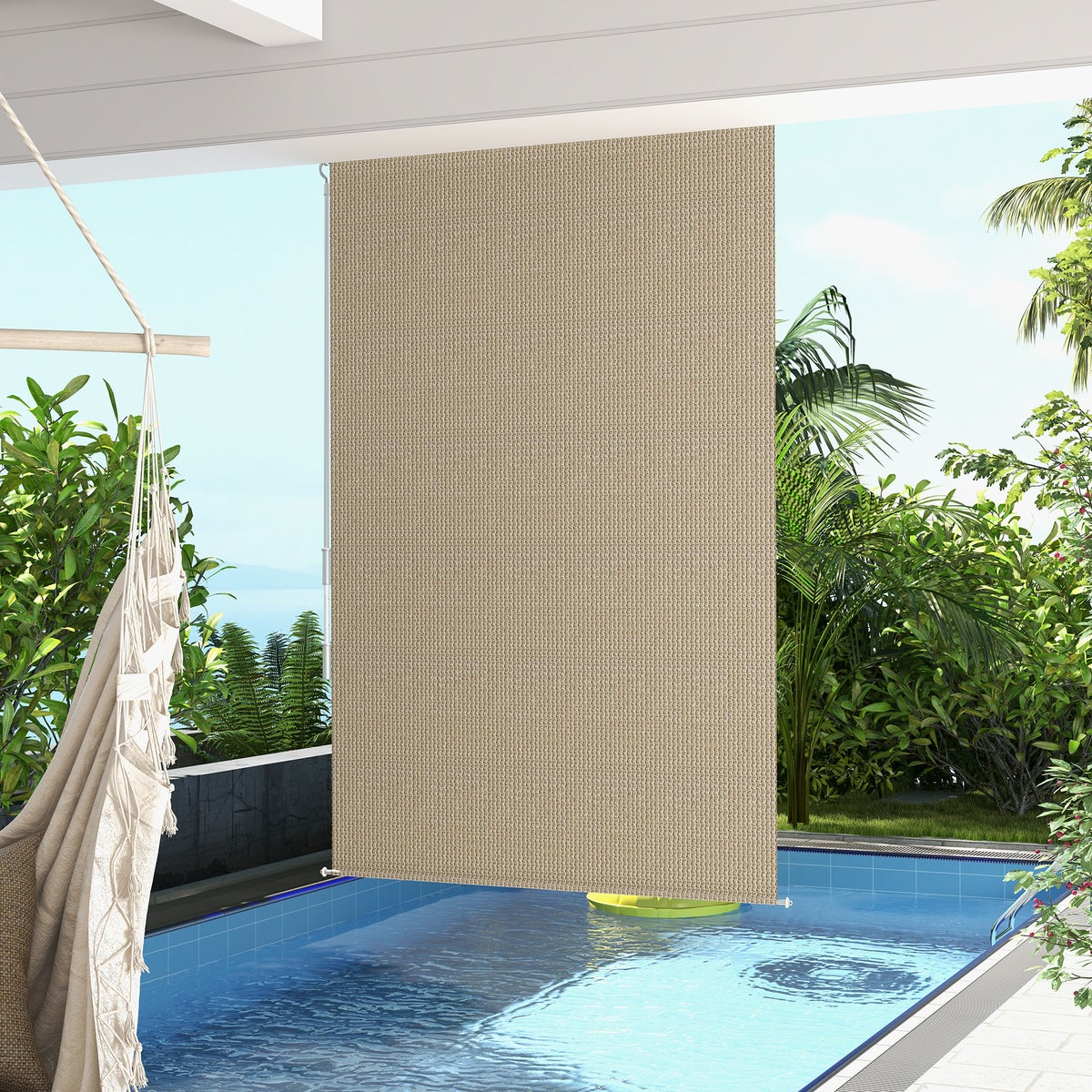 Outsunny Verticale Zonwering Balkonzonwering met Handzwengel, 120 x 185 cm Buitenzonwering, Verduisteringsgordijn, Privacyscherm voor Prieel, Tuin, Beige