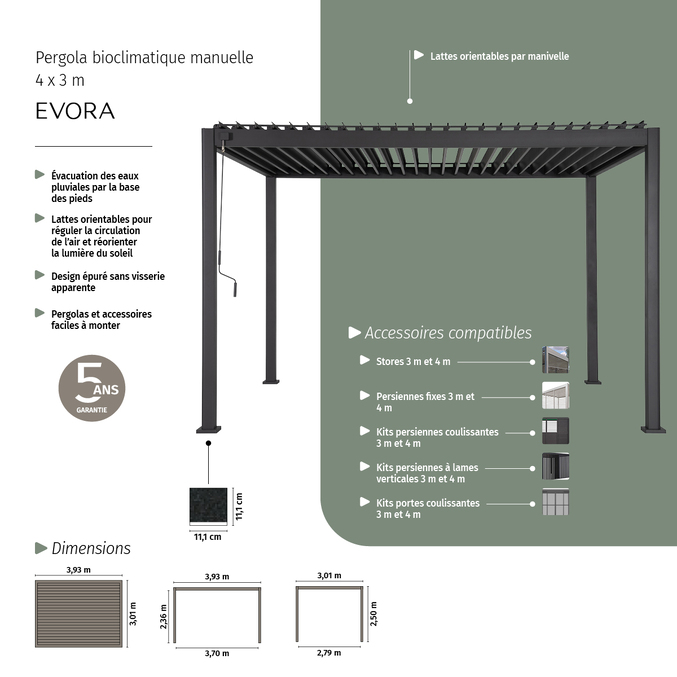Pergola bioclimatique EVORA Graphite