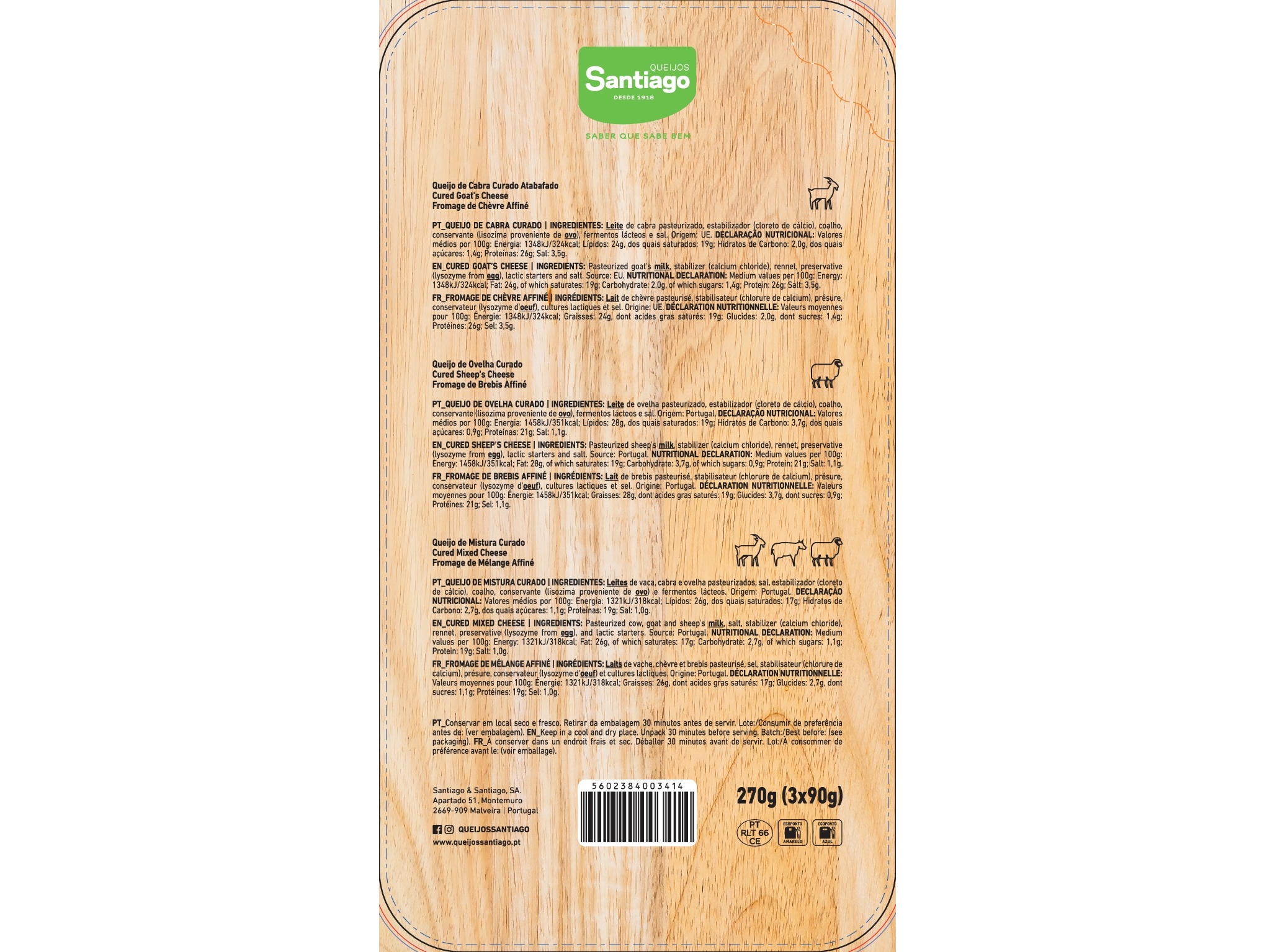 TABUA DE QUEIJOS SANTIAGO CLÁSSICOS 3X90GR