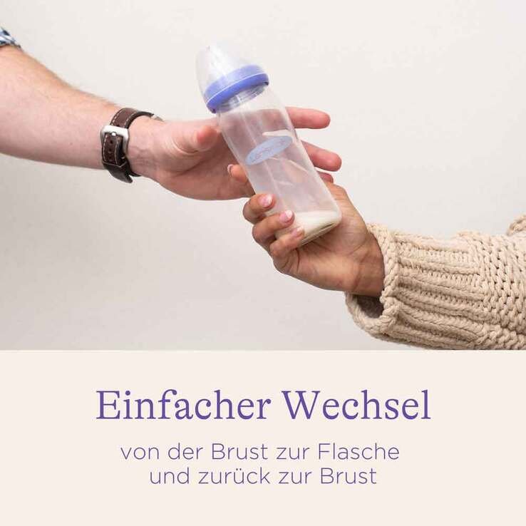 Lansinoh Glas Weithalsflasche 240 ml mit Sauger M, 1 St