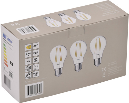 3x LED Lamp A60 E27/8.0W (75W) 1055 lm 2700 K warm wit helder 3 stuks