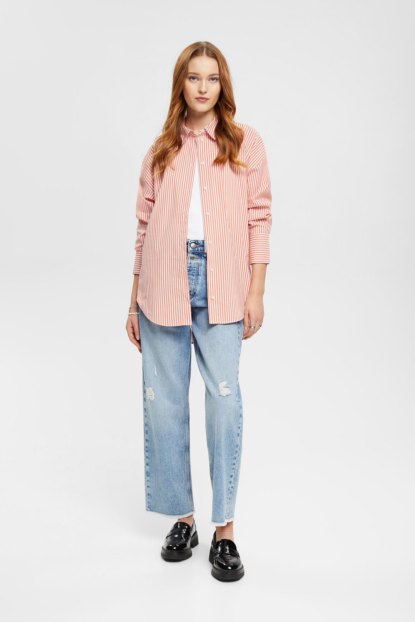 Camisa oversized com estampa listrada - Estampa laranja