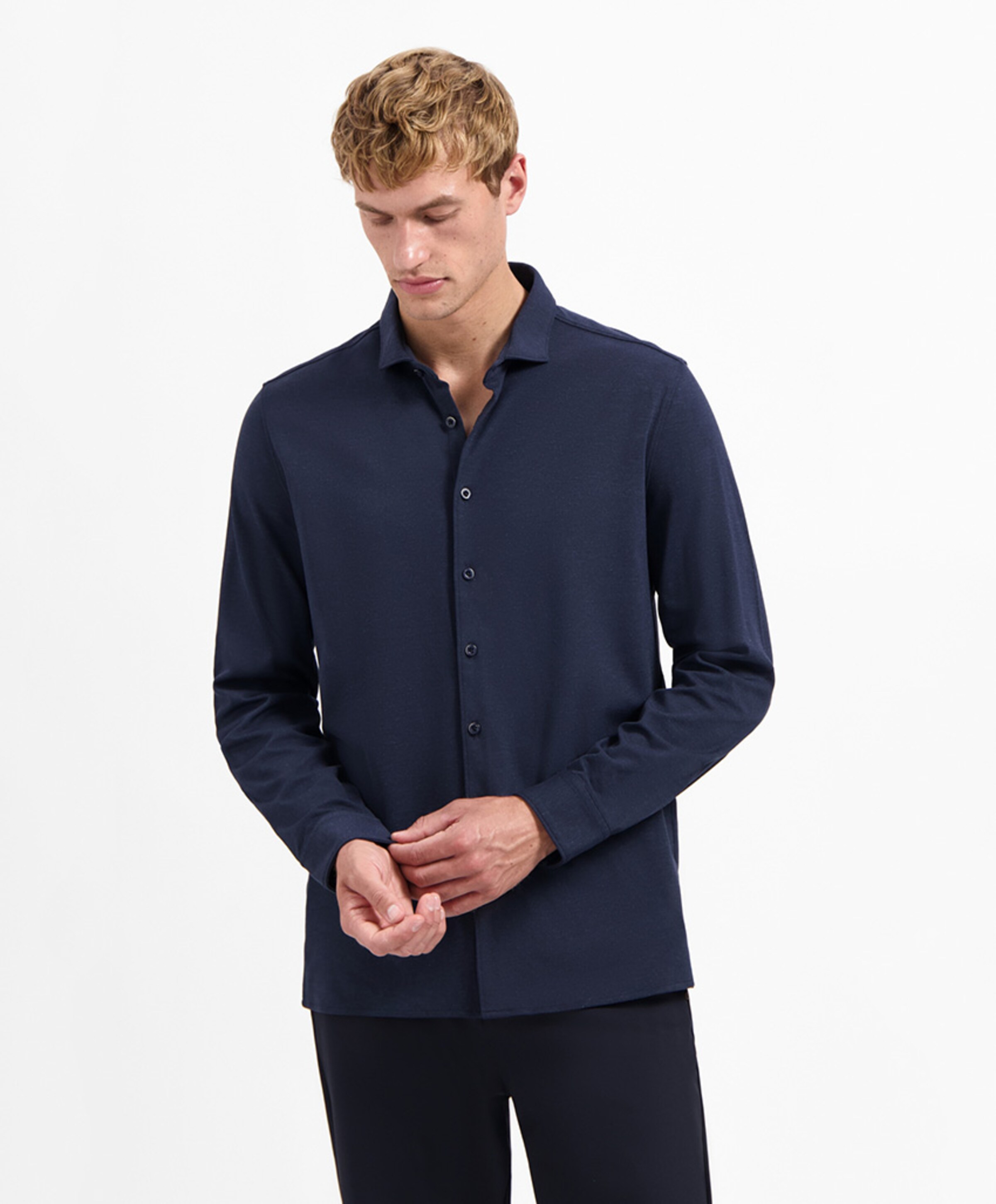 No Excess Heren overhemd lange mouw blauw