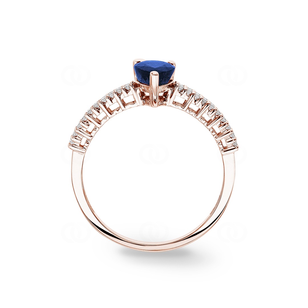 Saphirring 750/18 K Roségold mit Diamanten 0.16 ct H/si