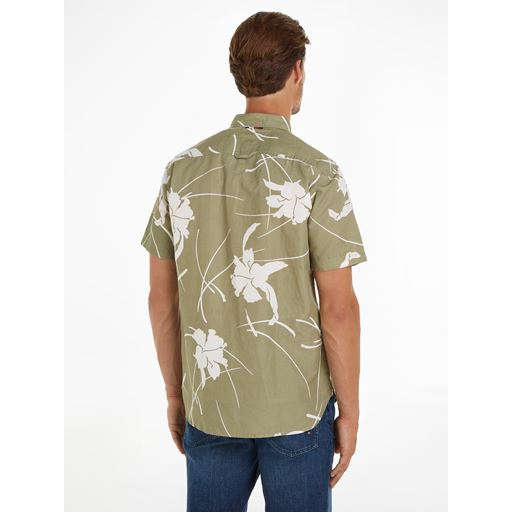 Tommy Hilfiger Tropical Print Skjorte, Faded Olive/Optic White, XXL