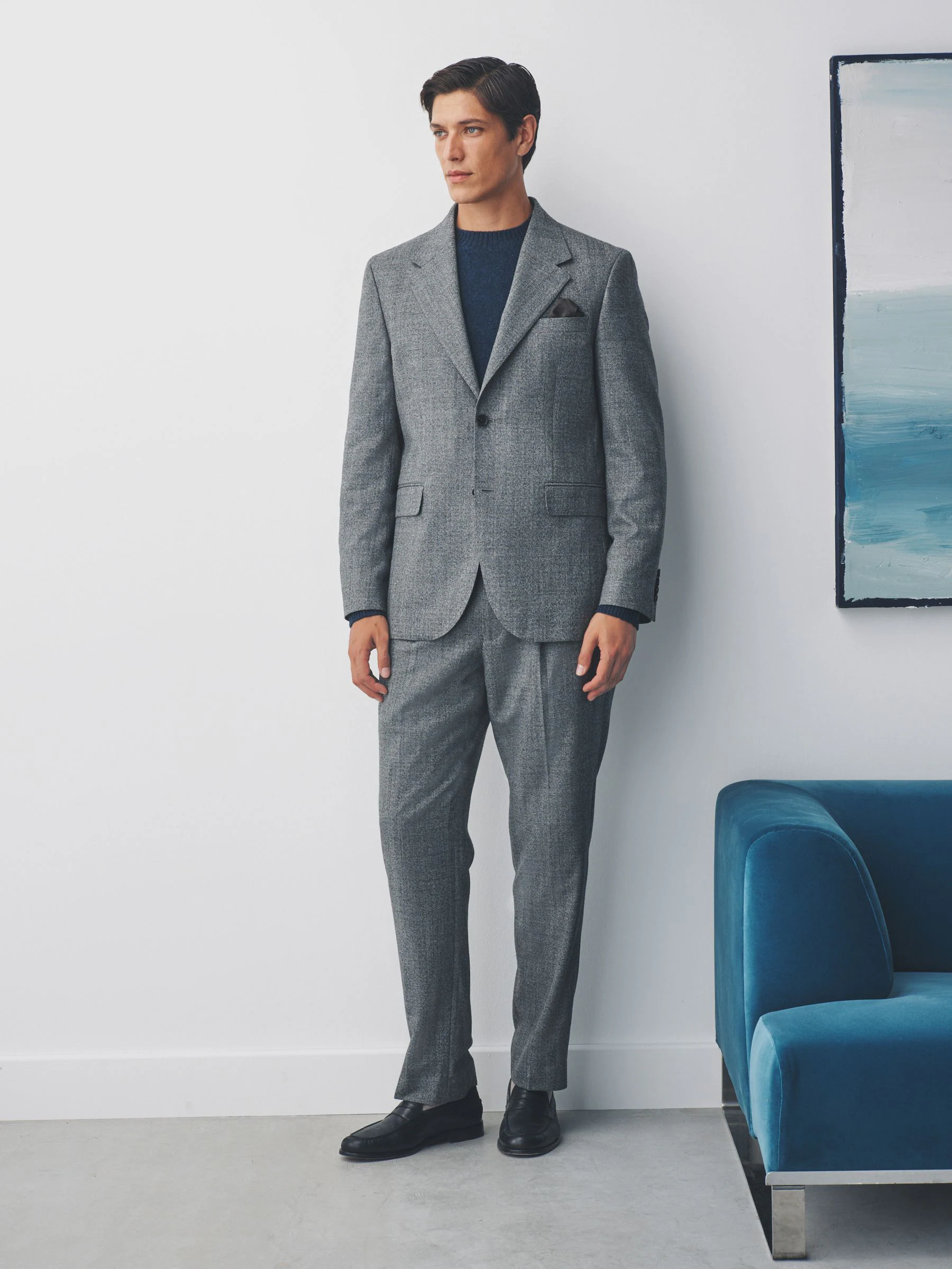 Grijs - Tailored Fit Merino Wool Blend Suit Jacket