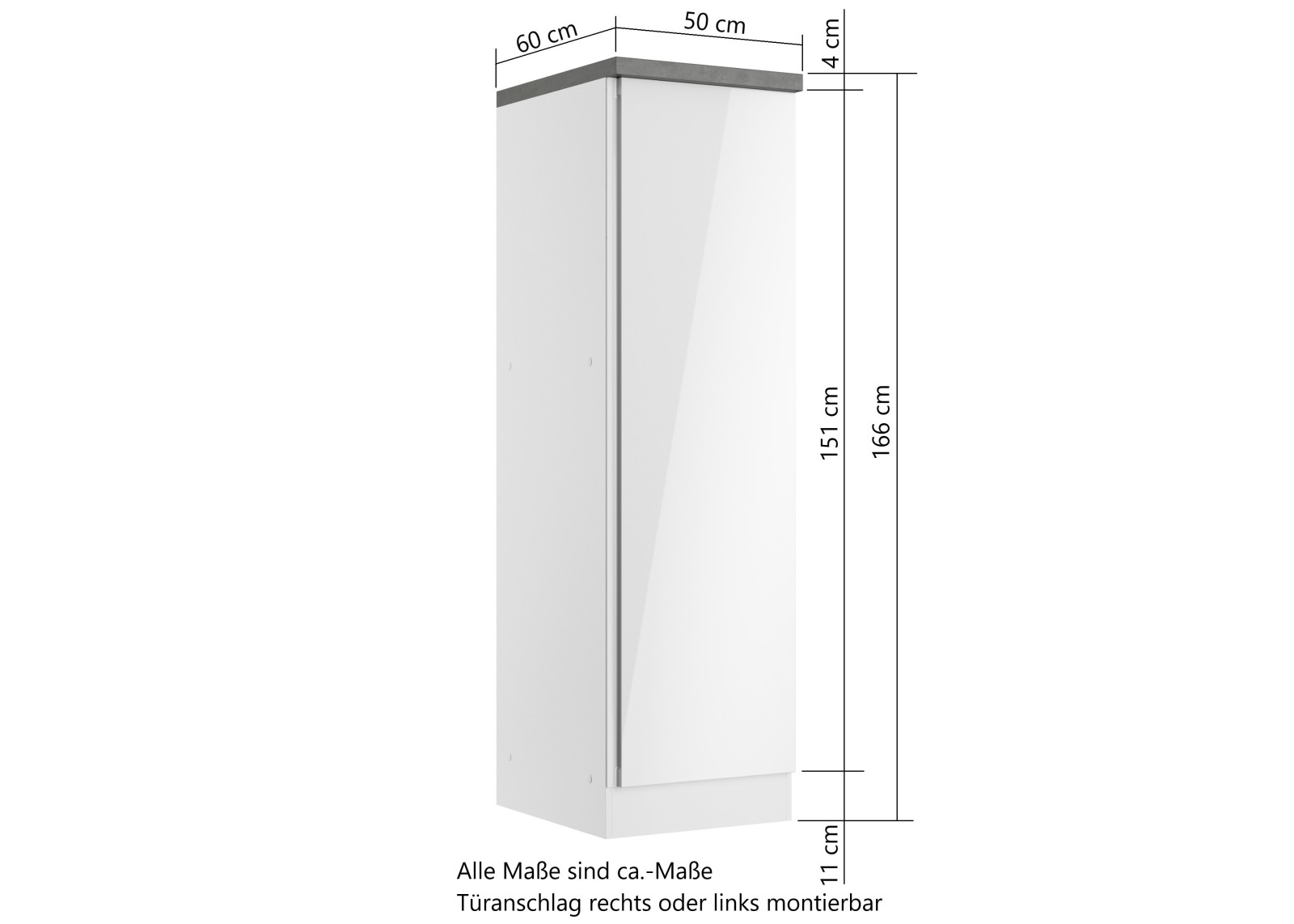 Vorratsschrank MONZA - weiß Hochglanz - Beton-Optik