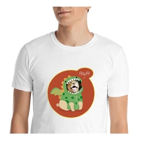 Camiseta masculina Mascochula, personalizada com a foto do seu animal de estimação, branca.