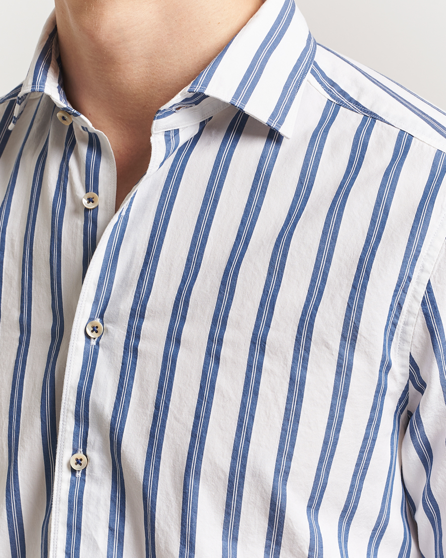 Stenströms Slimline Striped Casual Shirt Blue/White