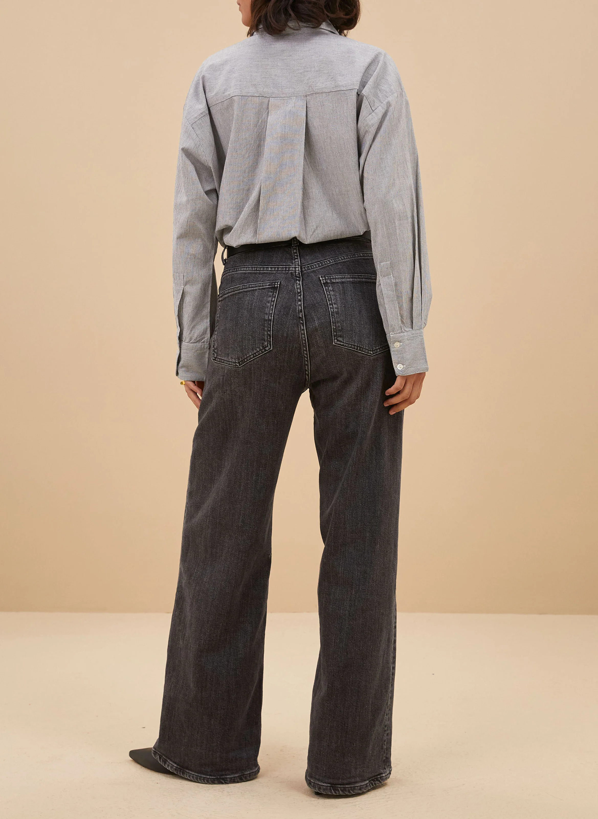 LINA - Jean large taille haute en coton bio | Gris