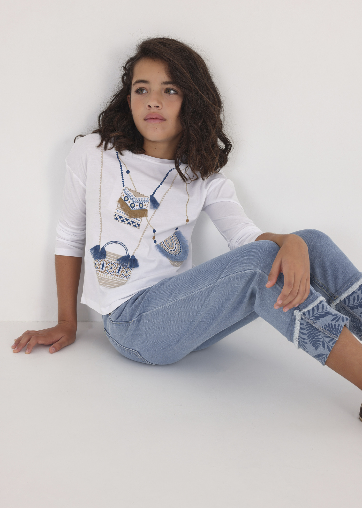 Calça jeans cropped de algodão para meninas