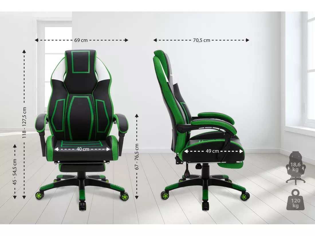Chaise de bureau - Similicuir & Plastique - Noir / Vert - Clovis