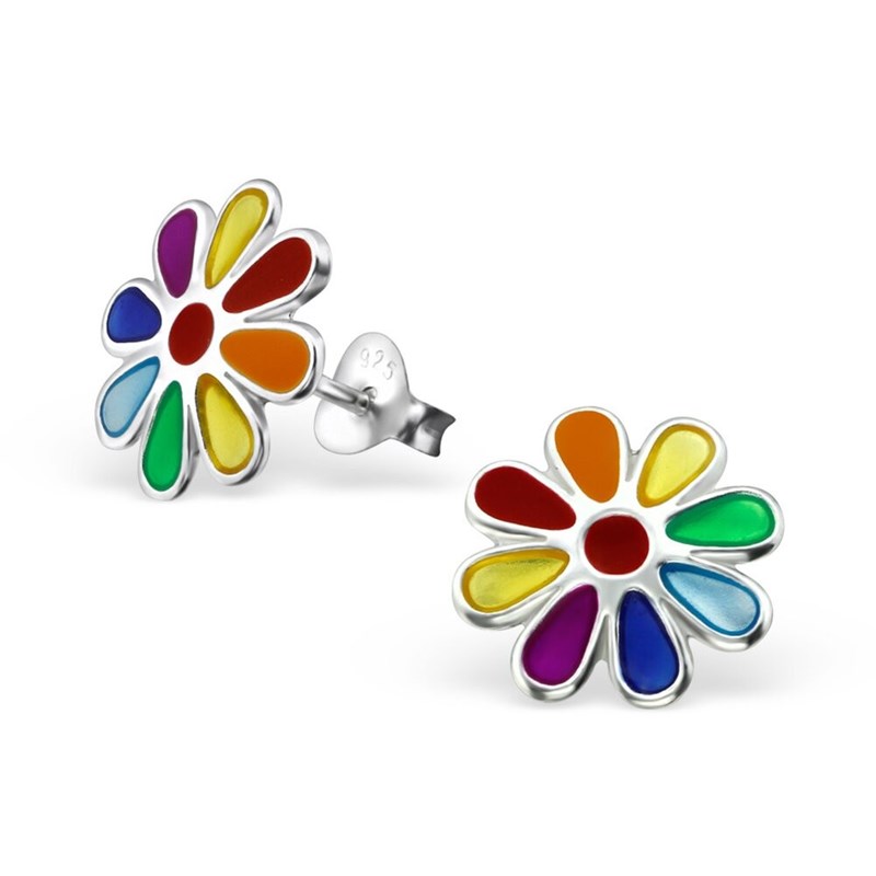 Boucle d'oreille fleur arc en ciel en argent 925/1000