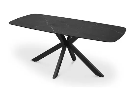 Table à manger VINCI longueur 180cm avec plateau de 10mm en pierre effet marbre noir