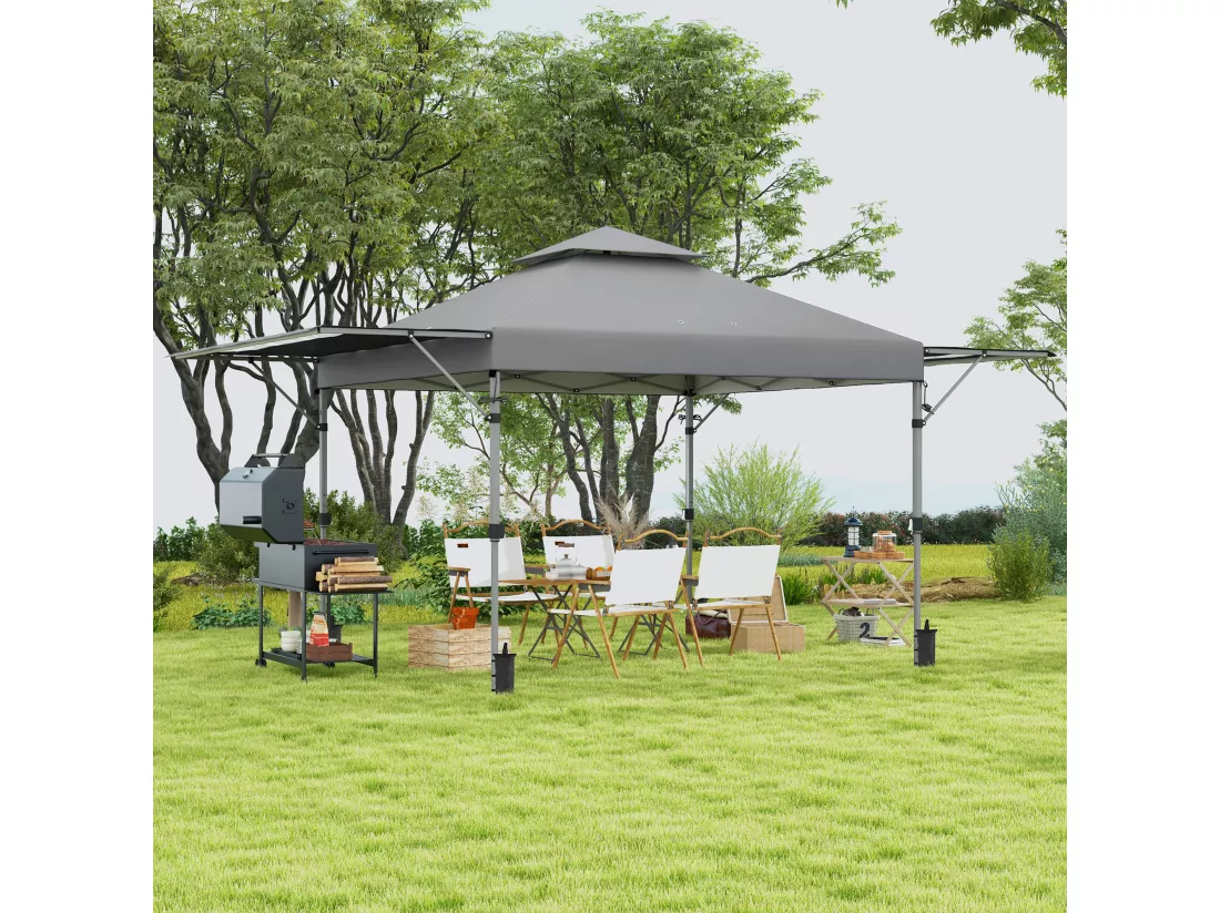 Tonnelle pop-up de jardin barnum pliant 5 x 3 m - sac à de transport à roulettes inclus - acier oxford gris