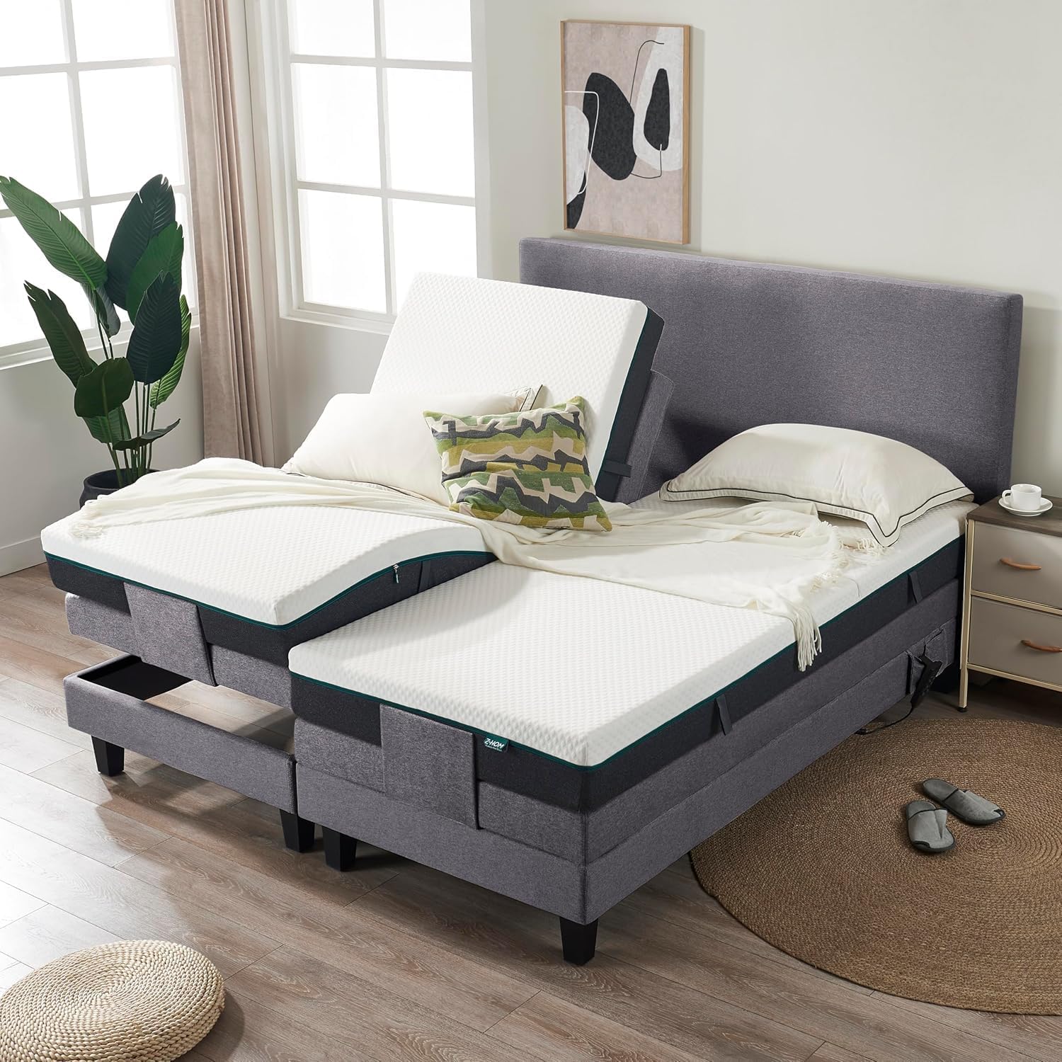 Motorbett, Boxspringbett mit elektrischer Verstellung, 7-Zonen Matratze, Modell 209E Riva Bestes Preis-Leistungs-Verhältnis, Zwei Jahre Garantie auf den Bettmotor (Anthrazit, 200 x 200 cm)