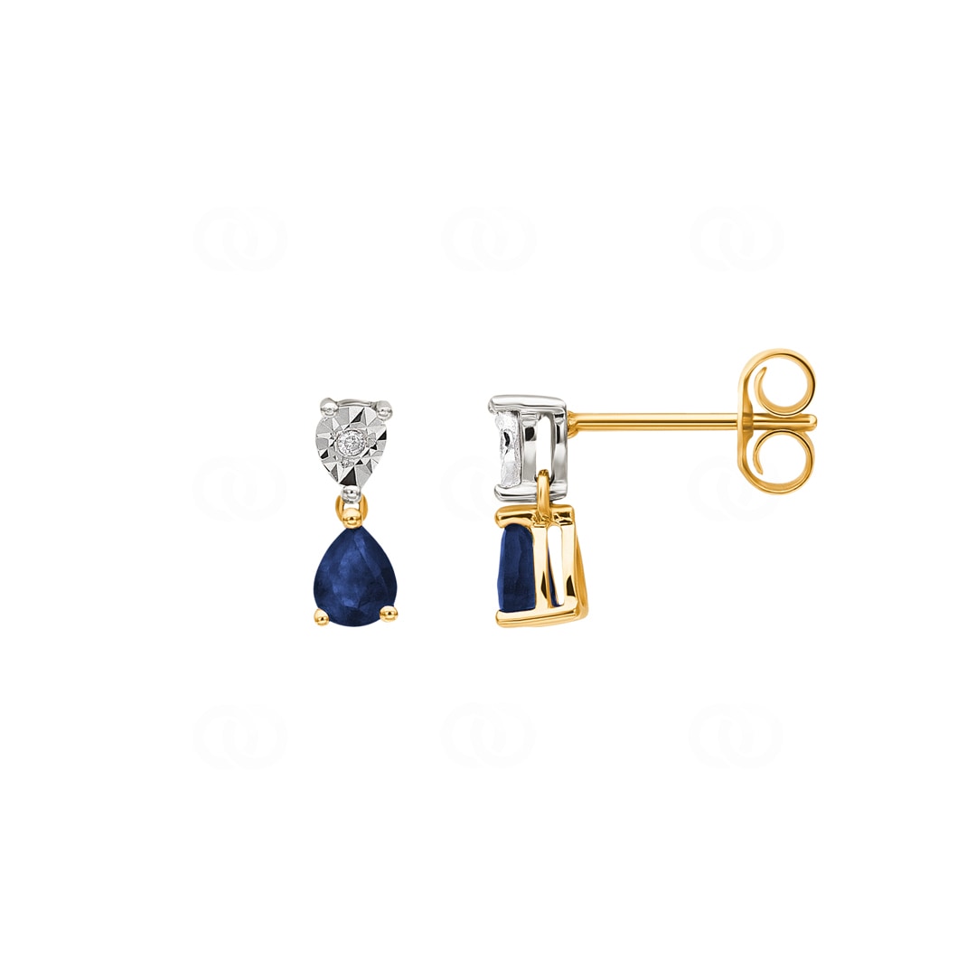 Ohrstecker 750/18 K Gelbgold mit Saphir und Diamant 0.01ct.