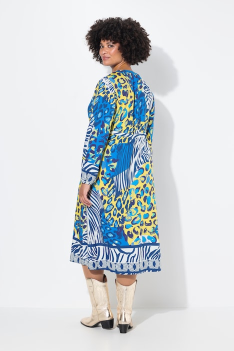 Midikleid, Animalmix-Print, Langarm