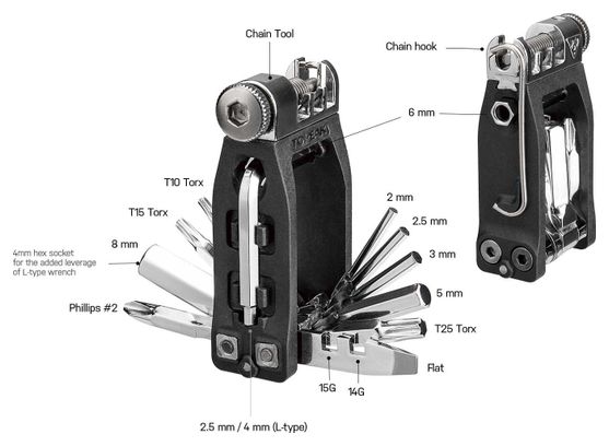 Multi-Outils Topeak Ninja 16  Noir / Argent (16 Fonctions)