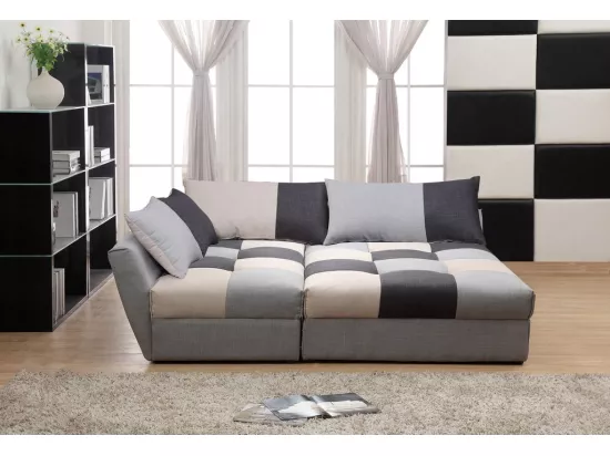 Canapé d'angle convertible en tissu ROMANE - Gris - Angle gauche
