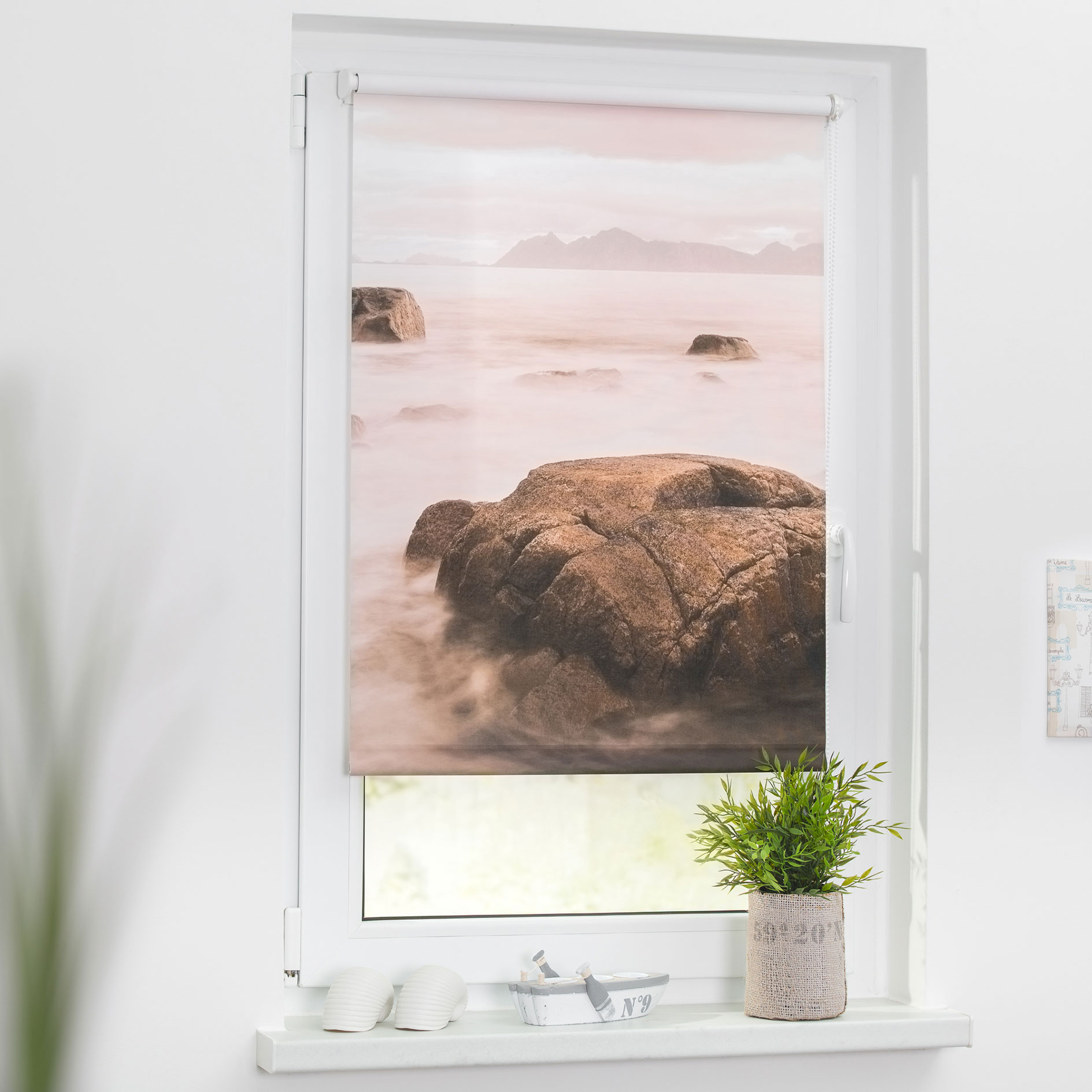 LICHTBLICK Rollo Klemmfix STONE - grau-rot - 45x150 cm