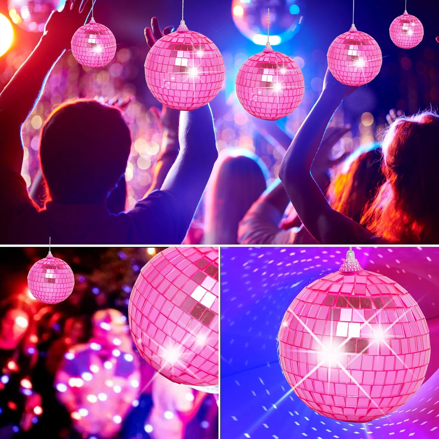 (25er Set) Mini Party Discokugel Aufhänger Spiegelkugel Tisch Deko - Pink
