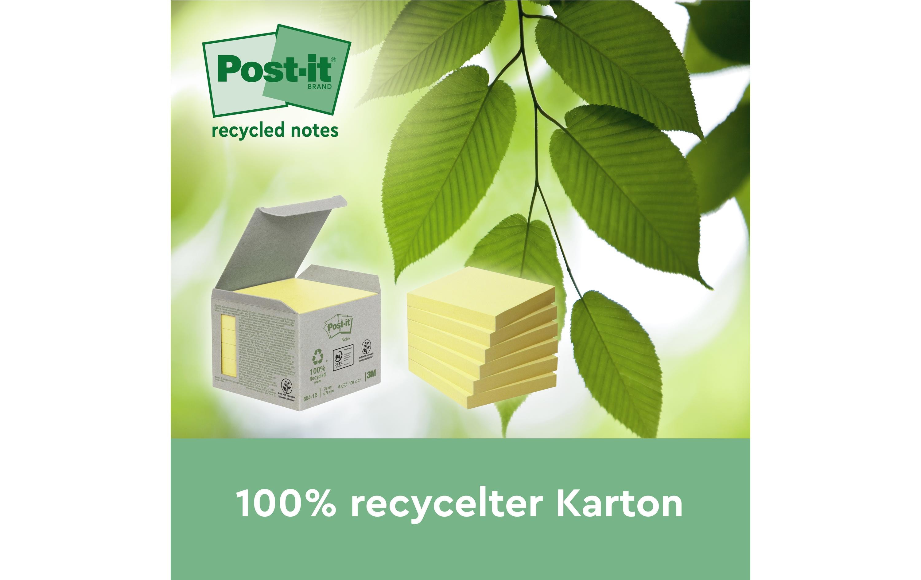 Notizzettel Post-it Recycling Gelb, 7.6 cm x 7.6 cm18 Stück + 6 gratis