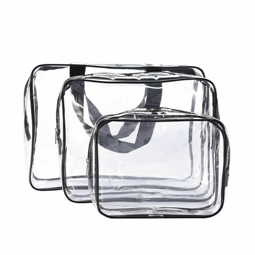 (3er Set) Kosmetik Make Up Tasche Handgepäck Necessaire Organizer Bag mit Reissverschluss - Transparent