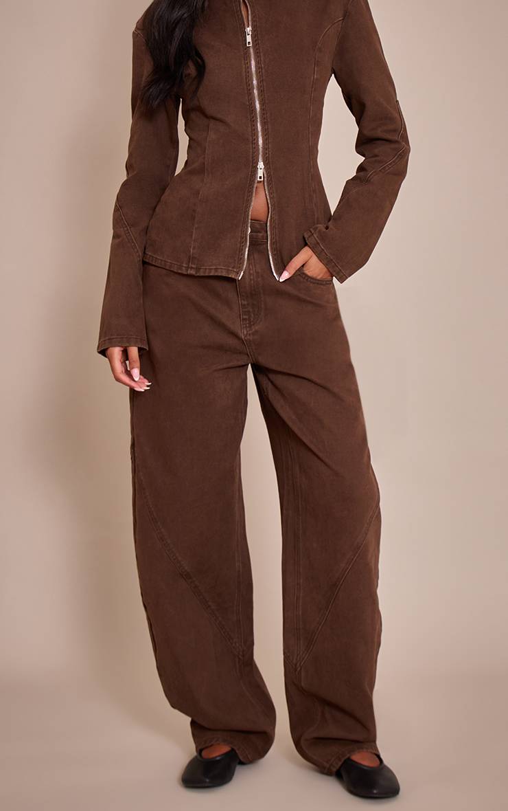 Chocolat Jean Barrel Taille Mi-haute À Détails De Coutures Vintage Tall
